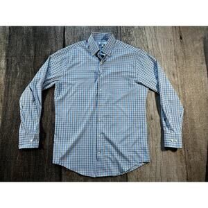 Peter Millar Summer Comfort Blue Black Mens Lrg Long Sleeve Button Down